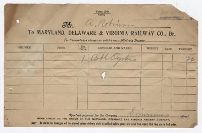 Abraham Robinson shipping bill, 1916 October 21