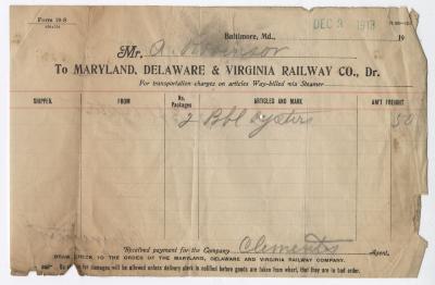 Abraham Robinson shipping bill, 1913 October 3