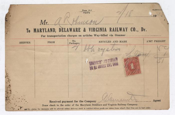 Abraham Robinson shipping bill, 1915 February 18
