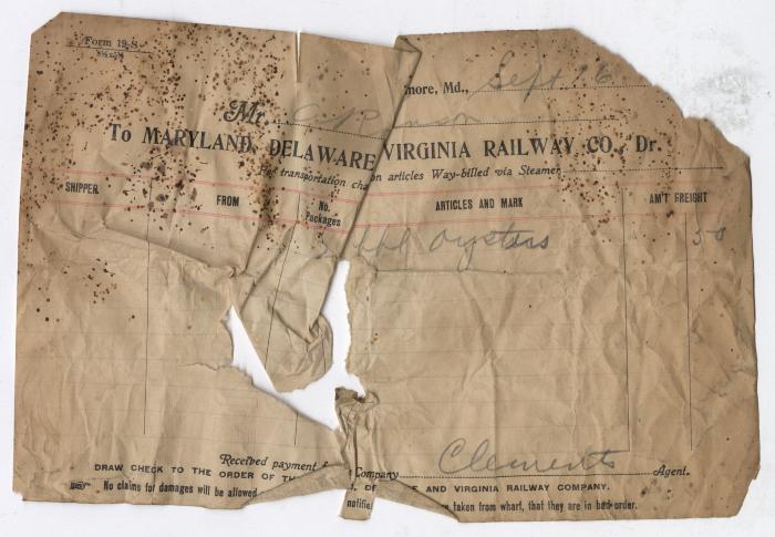 Abraham Robinson shipping bill, circa 1910 September 16