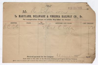 Abraham Robinson shipping bill, 1915 February 25