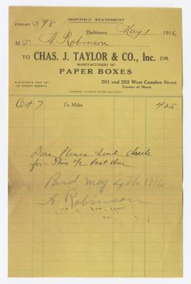 Taylor & Co. monthly statement, 1916 May 1