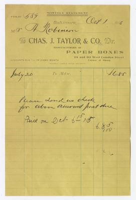 Taylor & Co. monthly statement, 1915 October 1