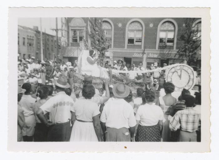 A Winter parade float going down the street
