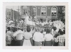A Winter parade float going down the street