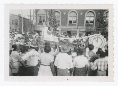 A Winter parade float going down the street