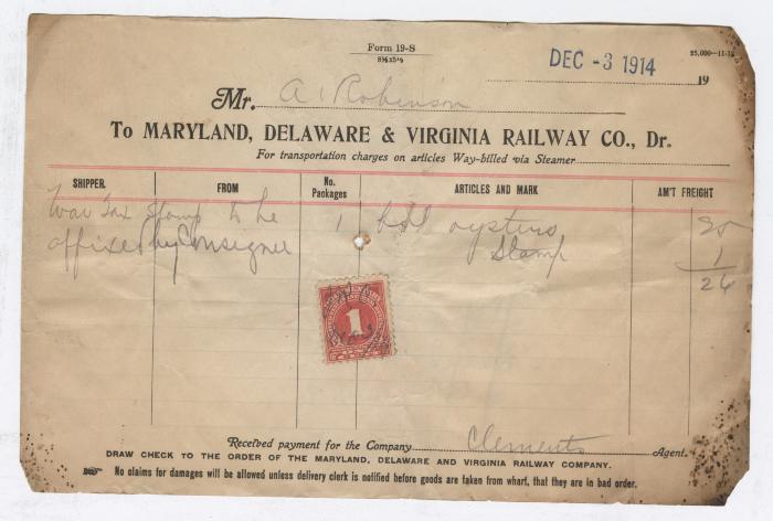 Abraham Robinson shipping bill, 1914 December 3