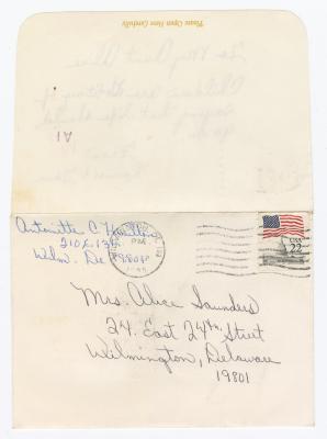 Envelope addressed to Alice Saunders