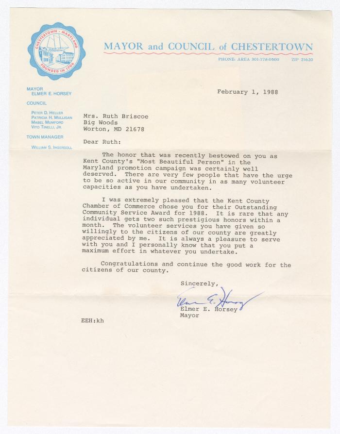 Letter of congratulations to Ruth Ringgold Briscoe