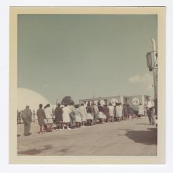 Employees lined up for food in VITA Foods parking lot