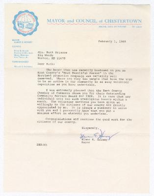 Letter of congratulations to Ruth Ringgold Briscoe