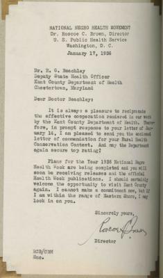Dr. Roscoe C. Brown letter