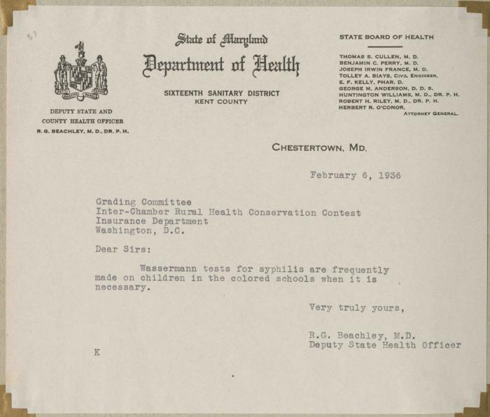 Wassermann test letter