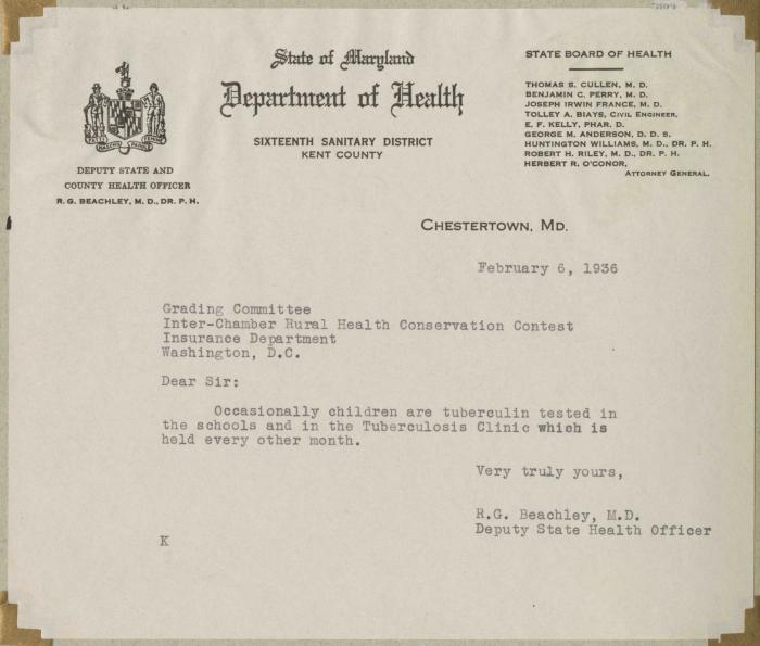 Tuberculosis in schools letter
