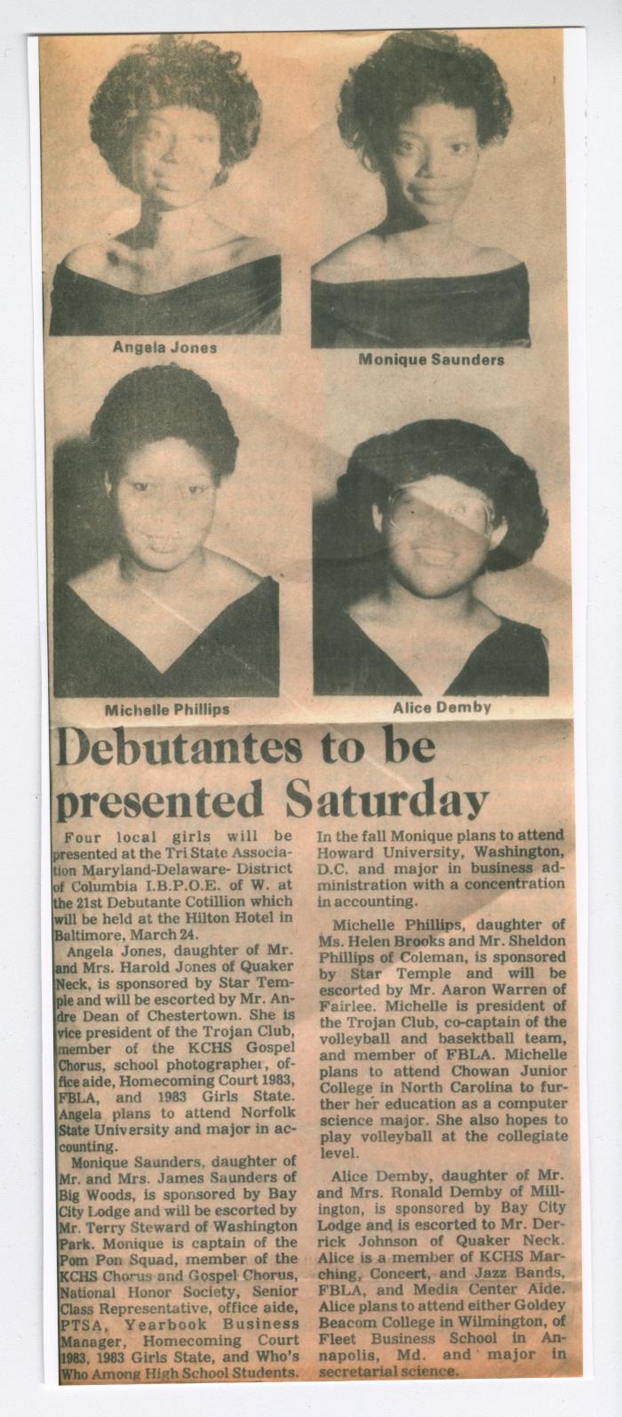 1984 Debutante newspaper announcement