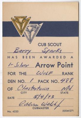 Barry Sparks Boy Scout award