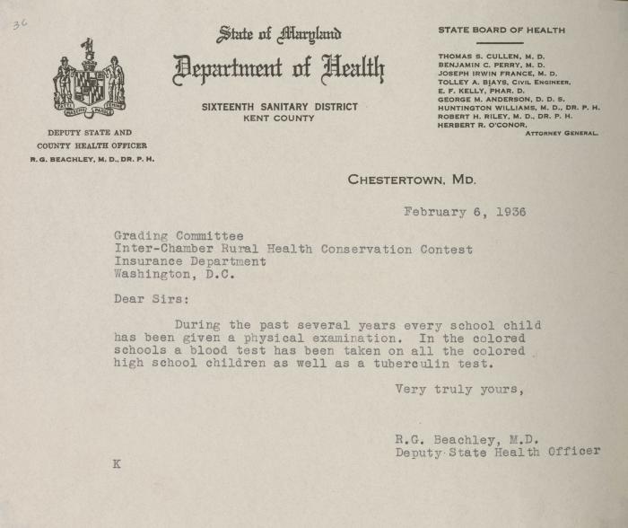 Letter regarding health test for children