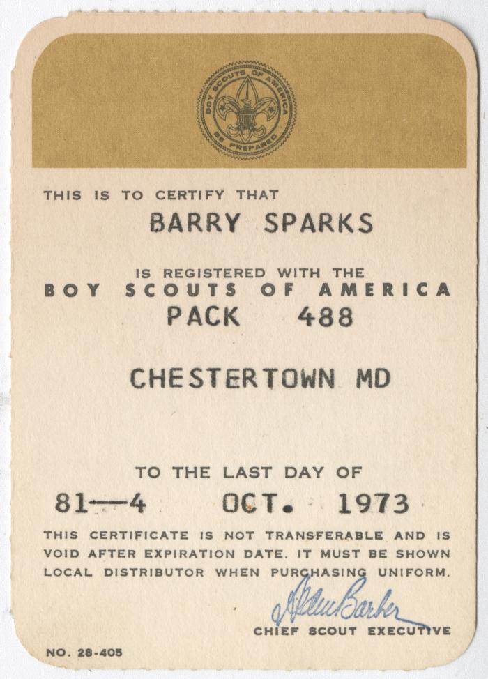 Barry Sparks Boy Scout registration