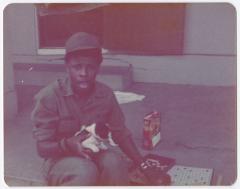 Soldier with a puppy and scrabble