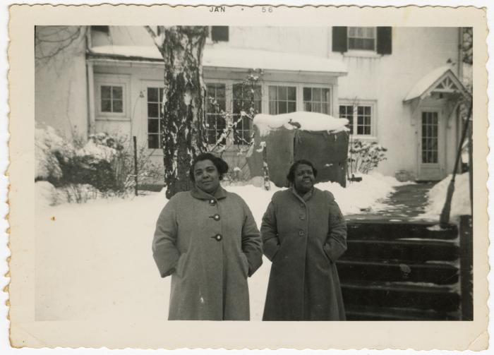 Jean Thomas and Emma Frisby during winter