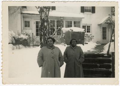 Jean Thomas and Emma Frisby during winter