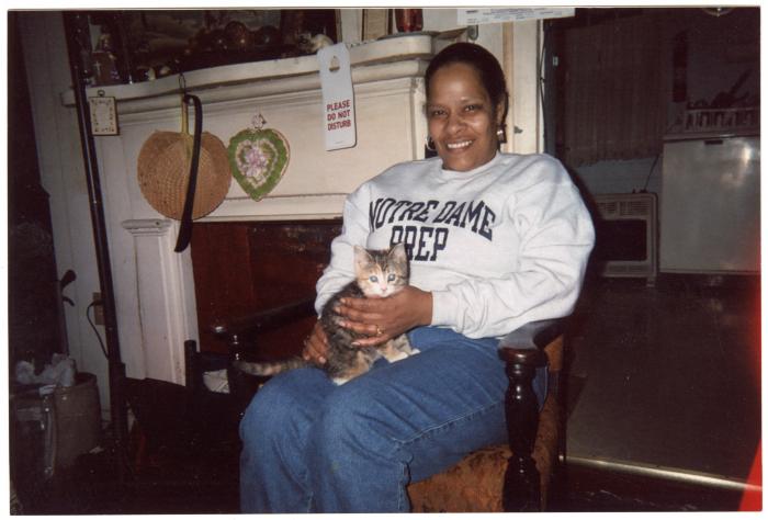 Sharon Isaacs holding a cat