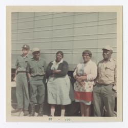 John Biggers, James Lomax, Mildred Griffin, Inez Garner, and R. Henry Ford standing outside VITA Foods