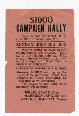 Flier for Janes M.E. Church's fundraising campaign