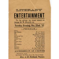 Flyer for "Literary Entertainment" at Janes M.E. Church