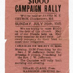 Flier for Janes M.E. Church's fundraising campaign