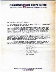 Letter from Charleston Job Corps regarding advancement to Phase III