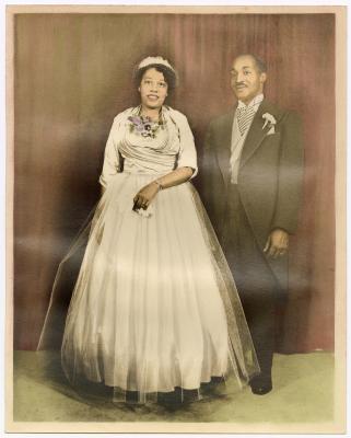 Wedding portrait of Gertrude Hutchins and James Manuel 