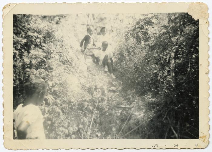 Four girls playing on a hillside