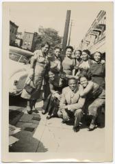 Guests outside the wedding reception of James and Gertrude Manuel