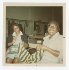 Crocheting during break at VITA Foods
