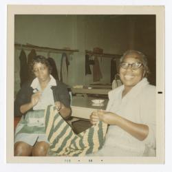Crocheting during break at VITA Foods