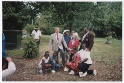 Posing with a shovel