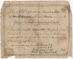 Albert Walker's A.M.E Church certificate granting license to preach 