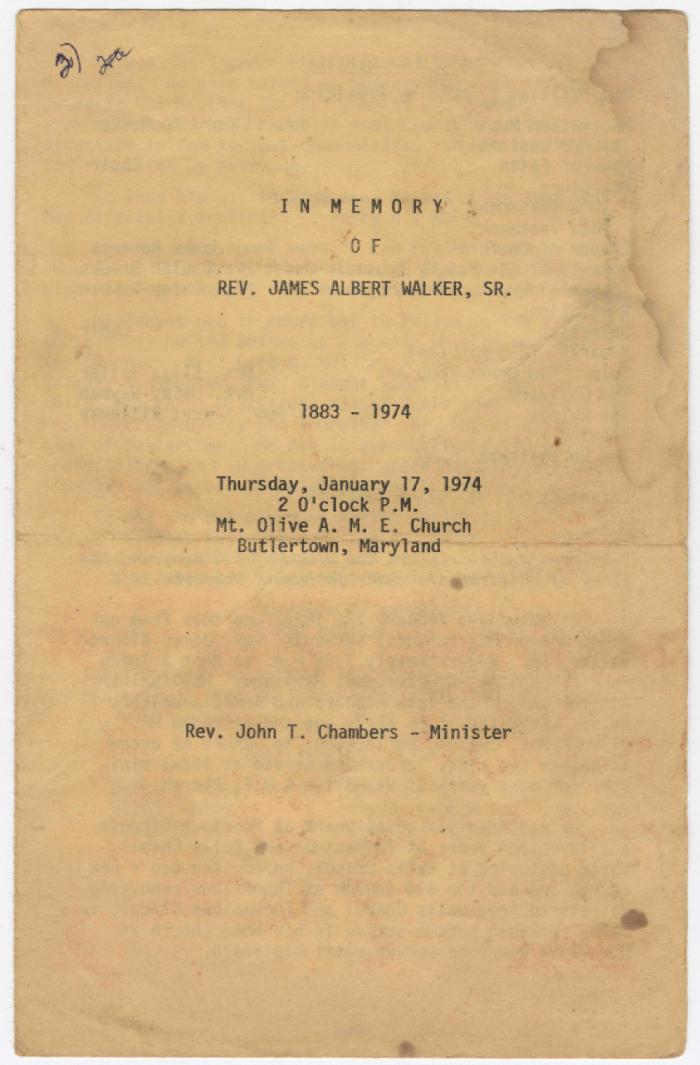Funeral Program: Reverend James Albert Walker Sr.