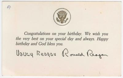 Birthday wishes from Ronald and Nancy Reagan