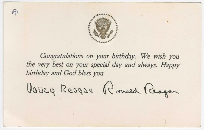 Birthday wishes from Ronald and Nancy Reagan