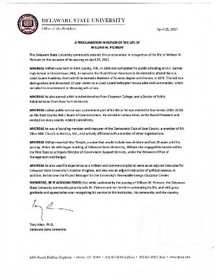 "A Proclamation in Honor of the Life of William W. Pickrum"