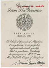 "Most Valuable Citizen of Maryland," Cora Walker