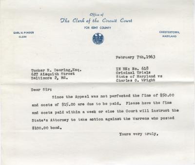 Letter regarding appeal