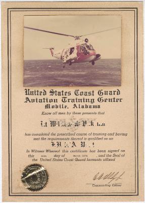 United States Coast Guard Aviation Training Center certificate
