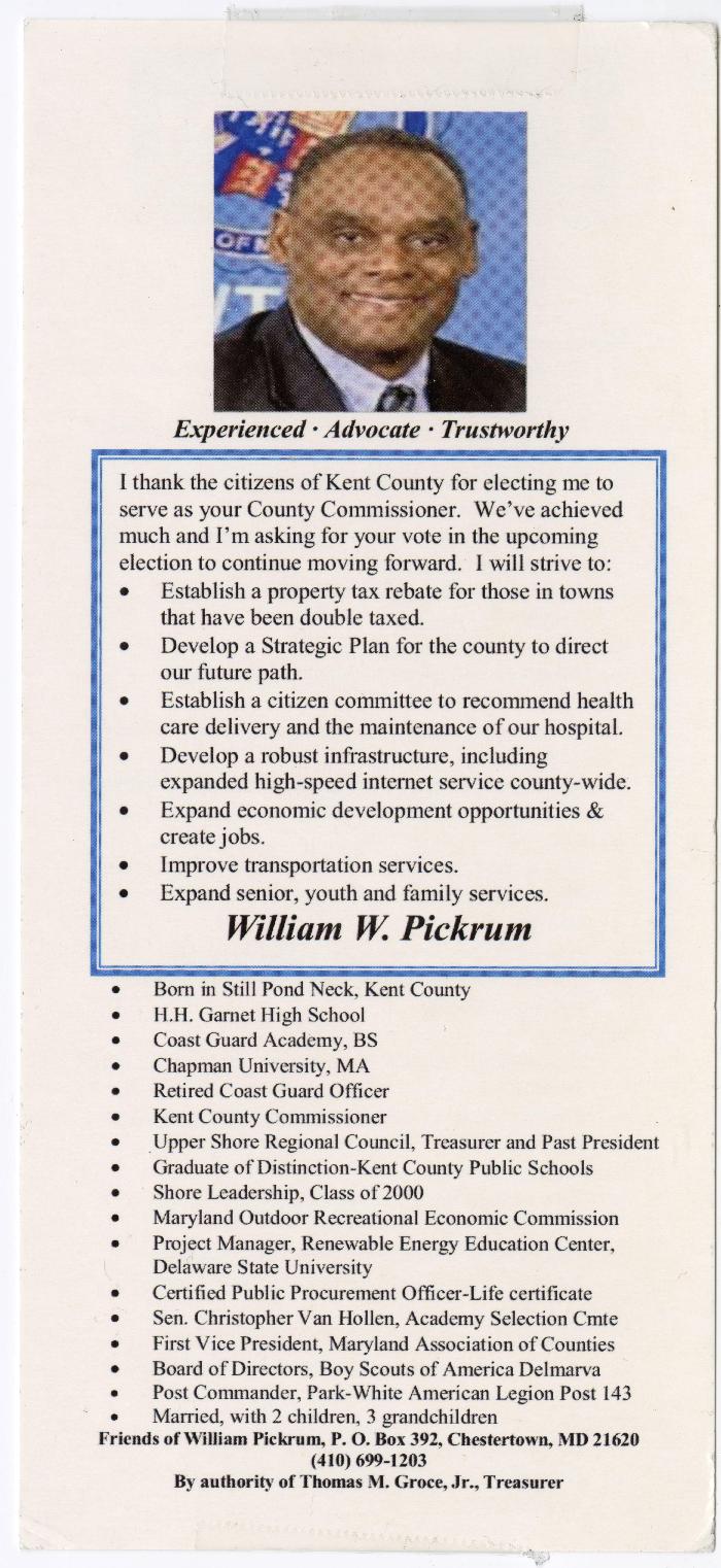 "Pick Pickrum" campaign flier