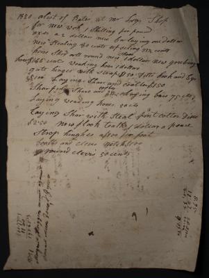 Mr. Leg's shop prices and payment from Margaret Higgins to Samuel Meeds