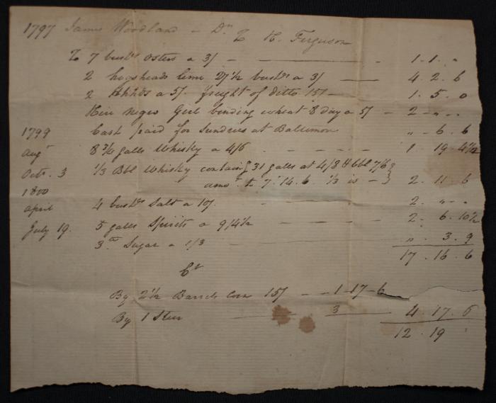 Account of transactions of James Woodland to H. Ferguson