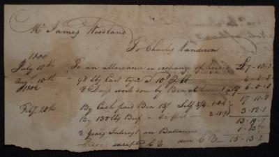 Money due to Charles Nanderin from Mr. James Woodland