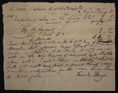 "The Estate of James Woodland dec'd To negro Essex D.," 1808
